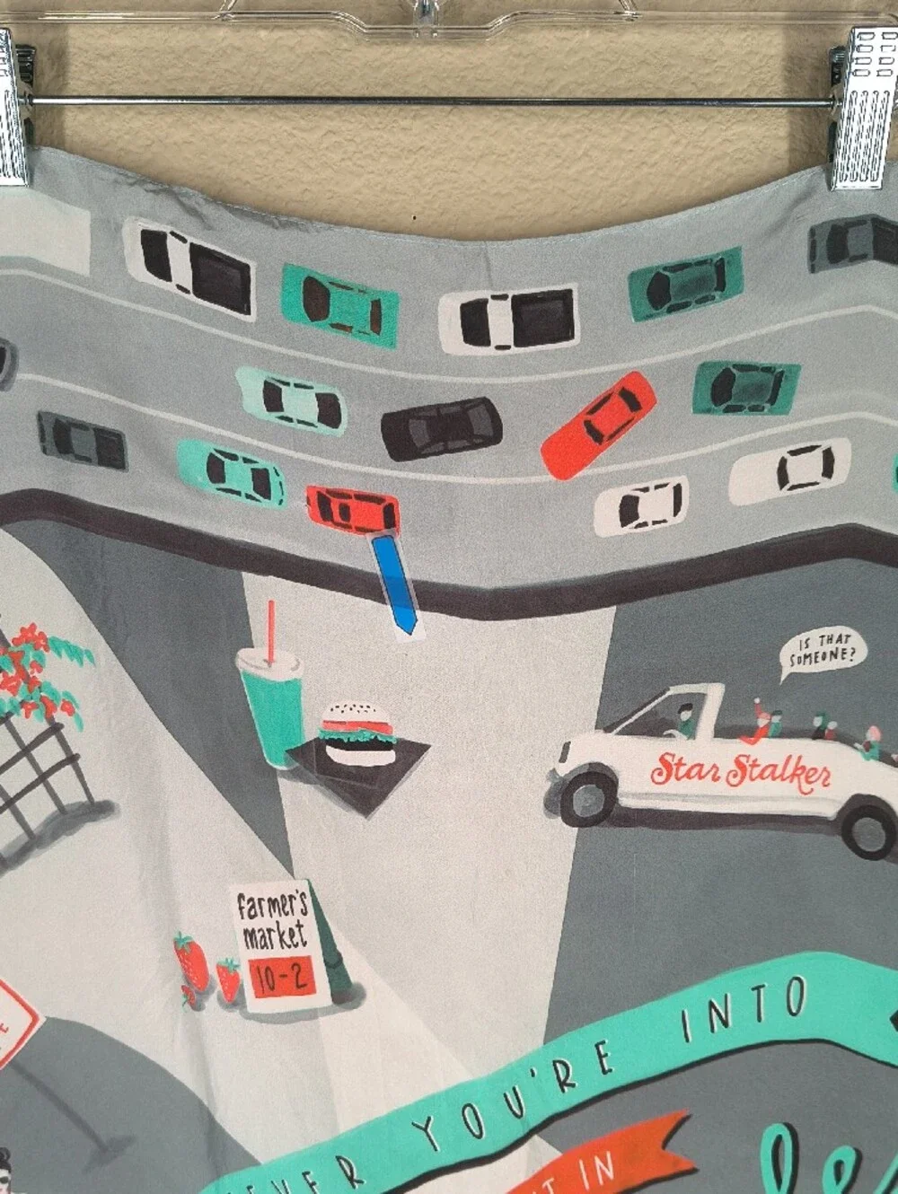 Emily Ross Los Angeles Graphic Square Scarf in Teal & Gray Silk